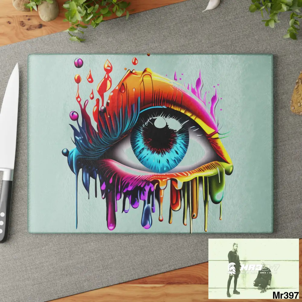 Colourful emotional dripping Glass Cutting Board Home Decor
