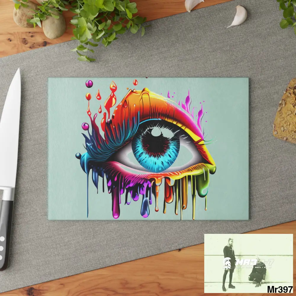 Colourful emotional dripping Glass Cutting Board Home Decor