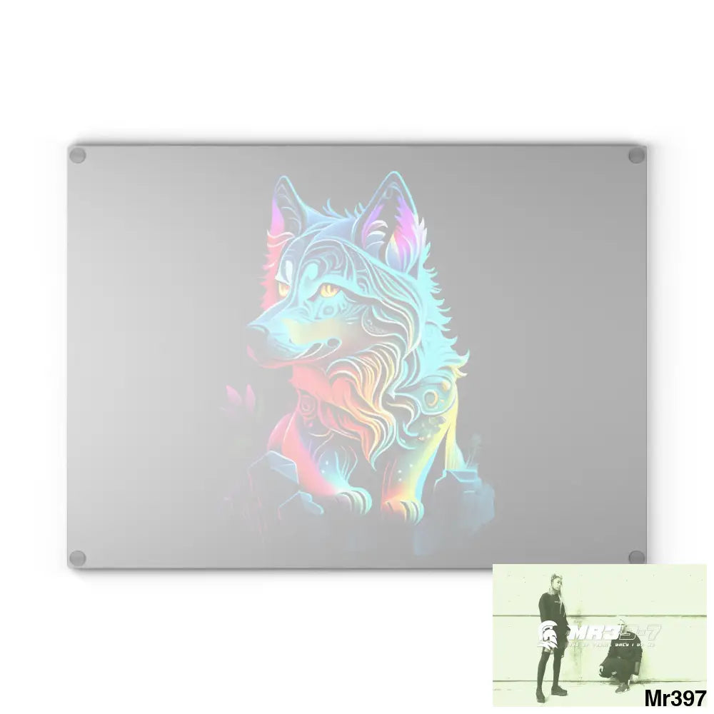 Colourful glowing Wolf Glass Cutting Board Home Decor