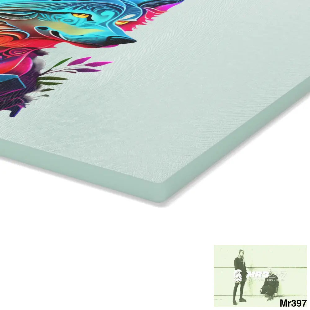 Colourful glowing Wolf Glass Cutting Board Home Decor
