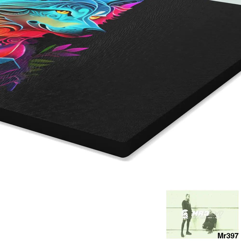 Colourful glowing Wolf Glass Cutting Board Home Decor