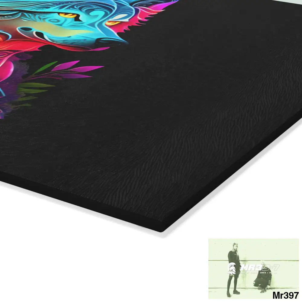 Colourful glowing Wolf Glass Cutting Board Home Decor