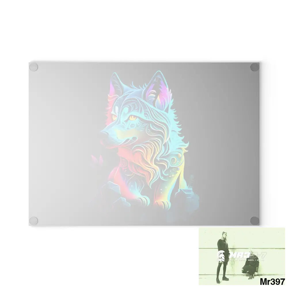Colourful glowing Wolf Glass Cutting Board Home Decor