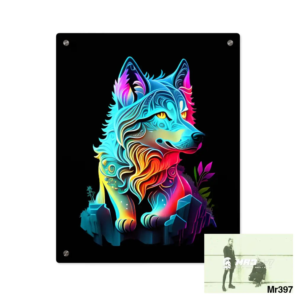 Colourful Glowing Wolf Graphic Acrylic Wall Art Panels 16″ x 20″ (Vertical) / 0.25’’ Home Decor