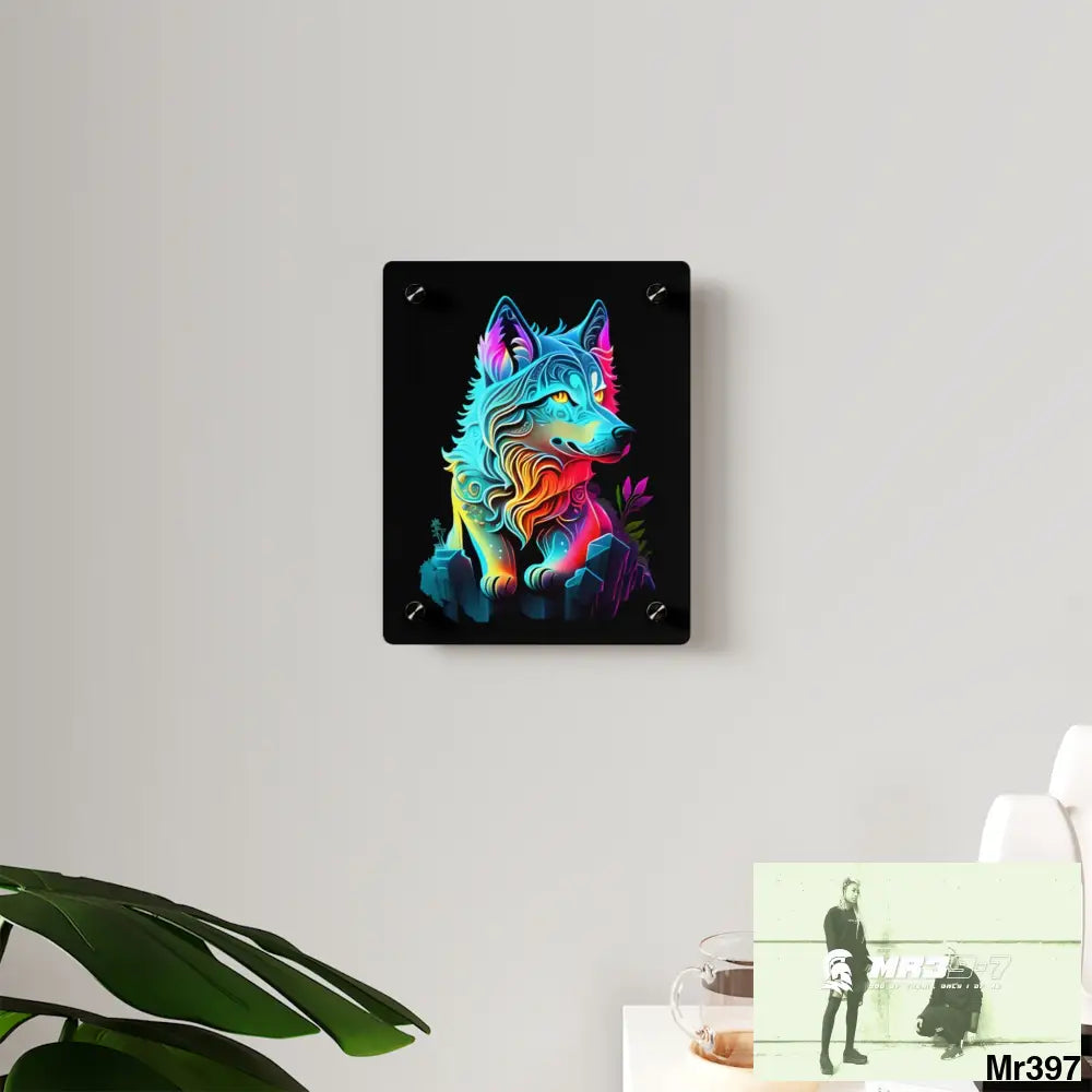 Colourful Glowing Wolf Graphic Acrylic Wall Art Panels Home Decor