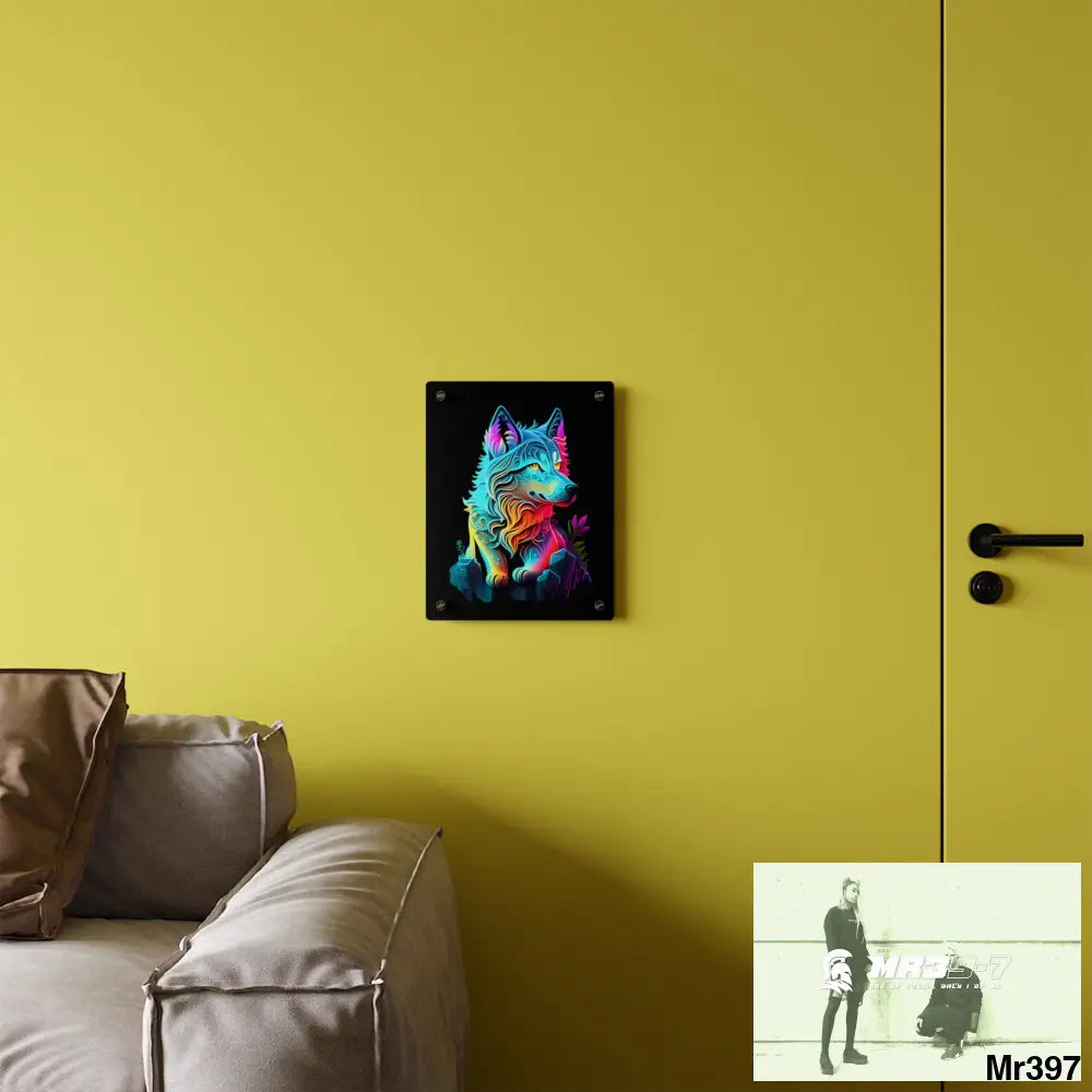 Colourful Glowing Wolf Graphic Acrylic Wall Art Panels Home Decor