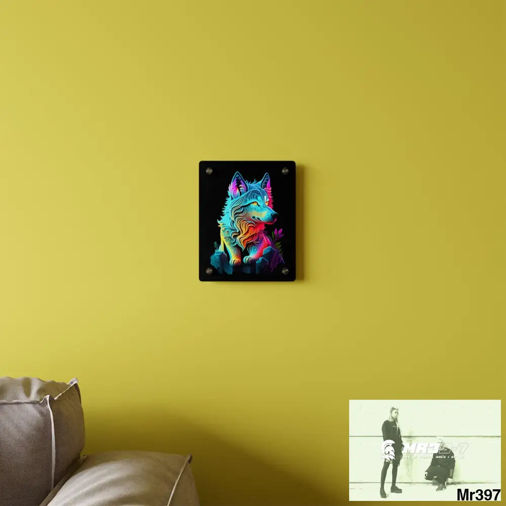 Colourful Glowing Wolf Graphic Acrylic Wall Art Panels Home Decor