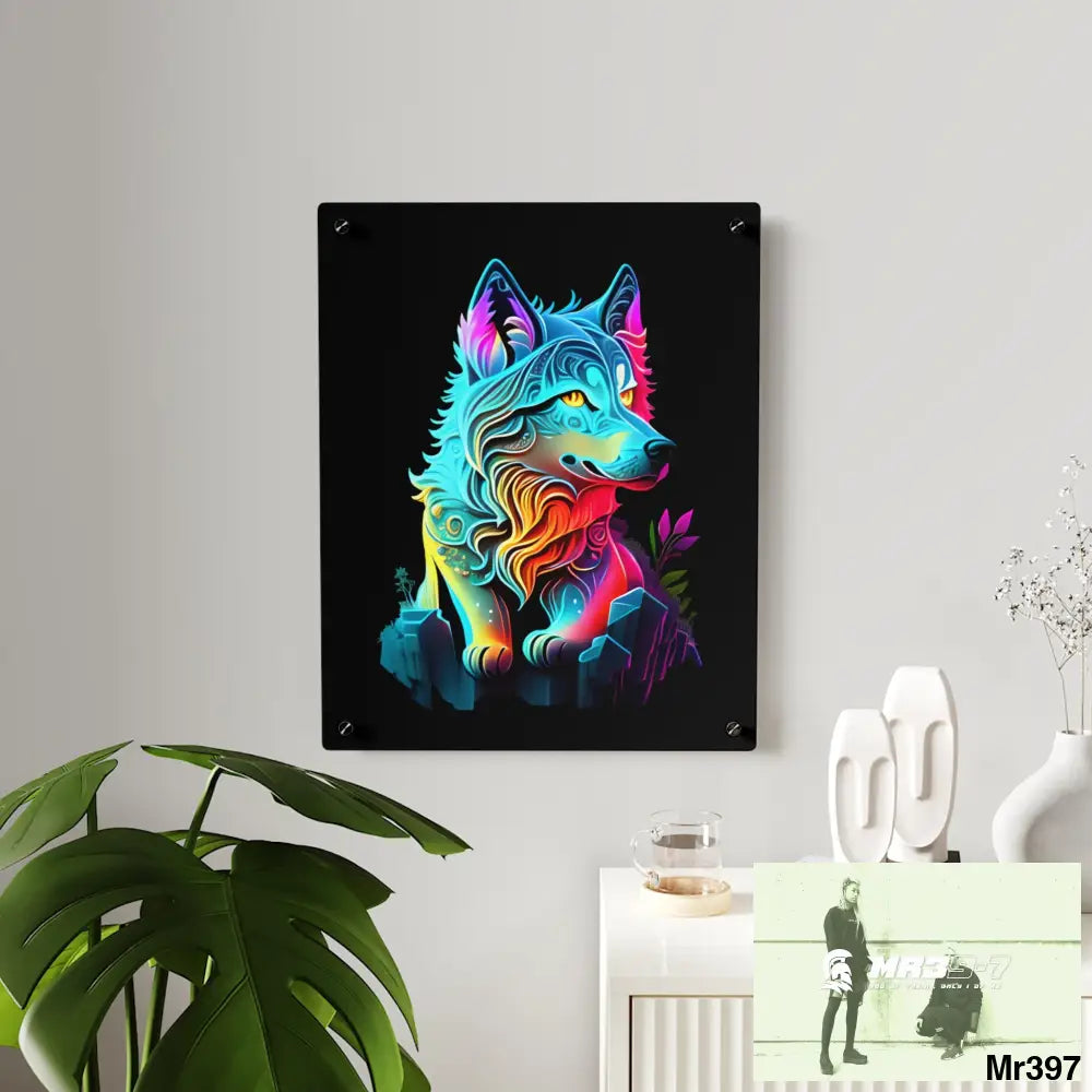 Colourful Glowing Wolf Graphic Acrylic Wall Art Panels Home Decor