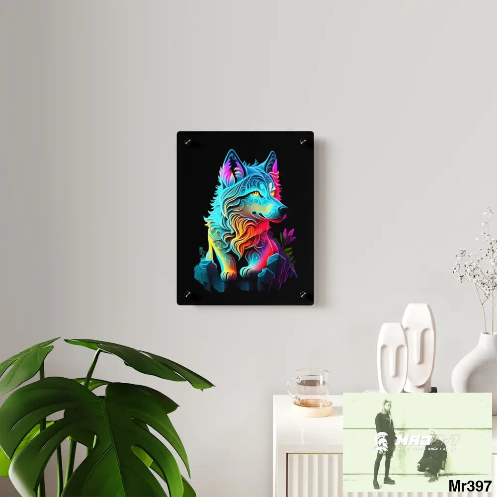 Colourful Glowing Wolf Graphic Acrylic Wall Art Panels Home Decor