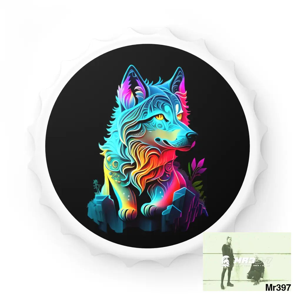 Colourful Glowing Wolf Magnetic Bottle Opener One size / White Accessories