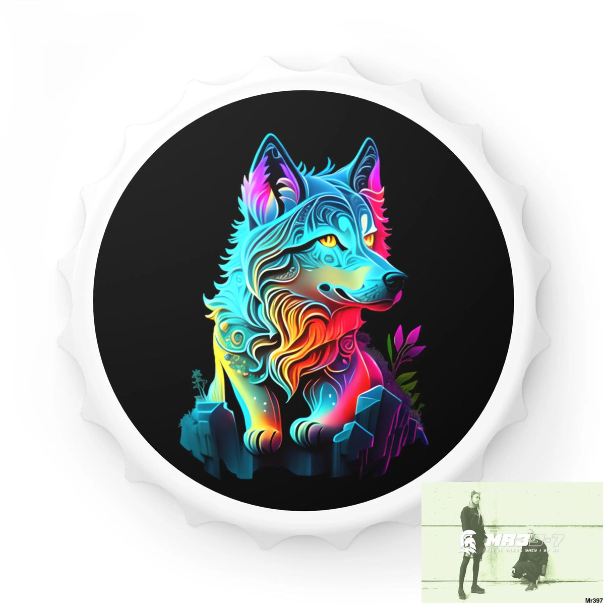 Colourful Glowing Wolf Magnetic Bottle Opener One size / White Accessories