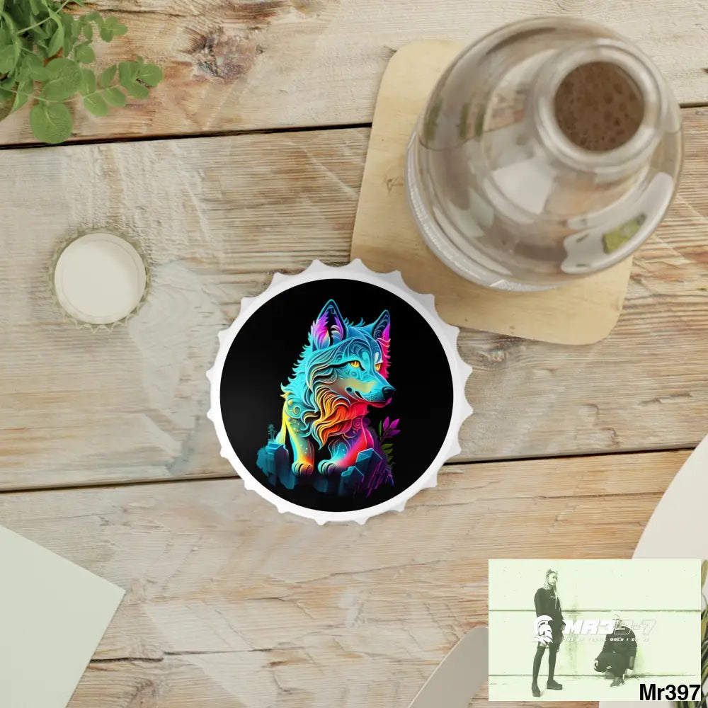 Colourful Glowing Wolf Magnetic Bottle Opener One size / White Accessories