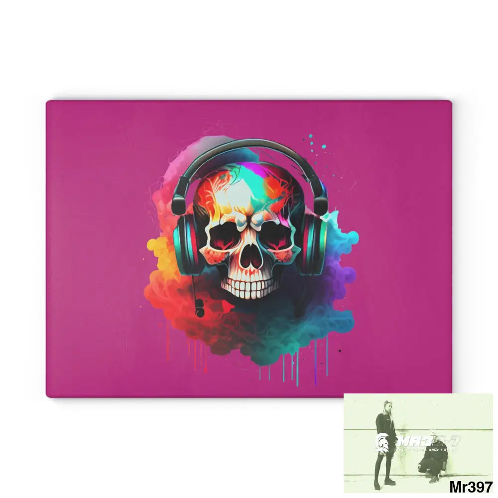 Colourful Skull Painted Headphones Glass Cutting Board 11’’ x 15’’ / Rectangle Home Decor