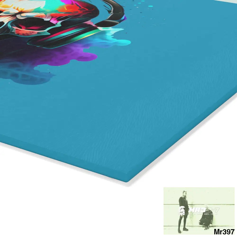 Colourful Skull Painted Headphones Glass Cutting Board Home Decor