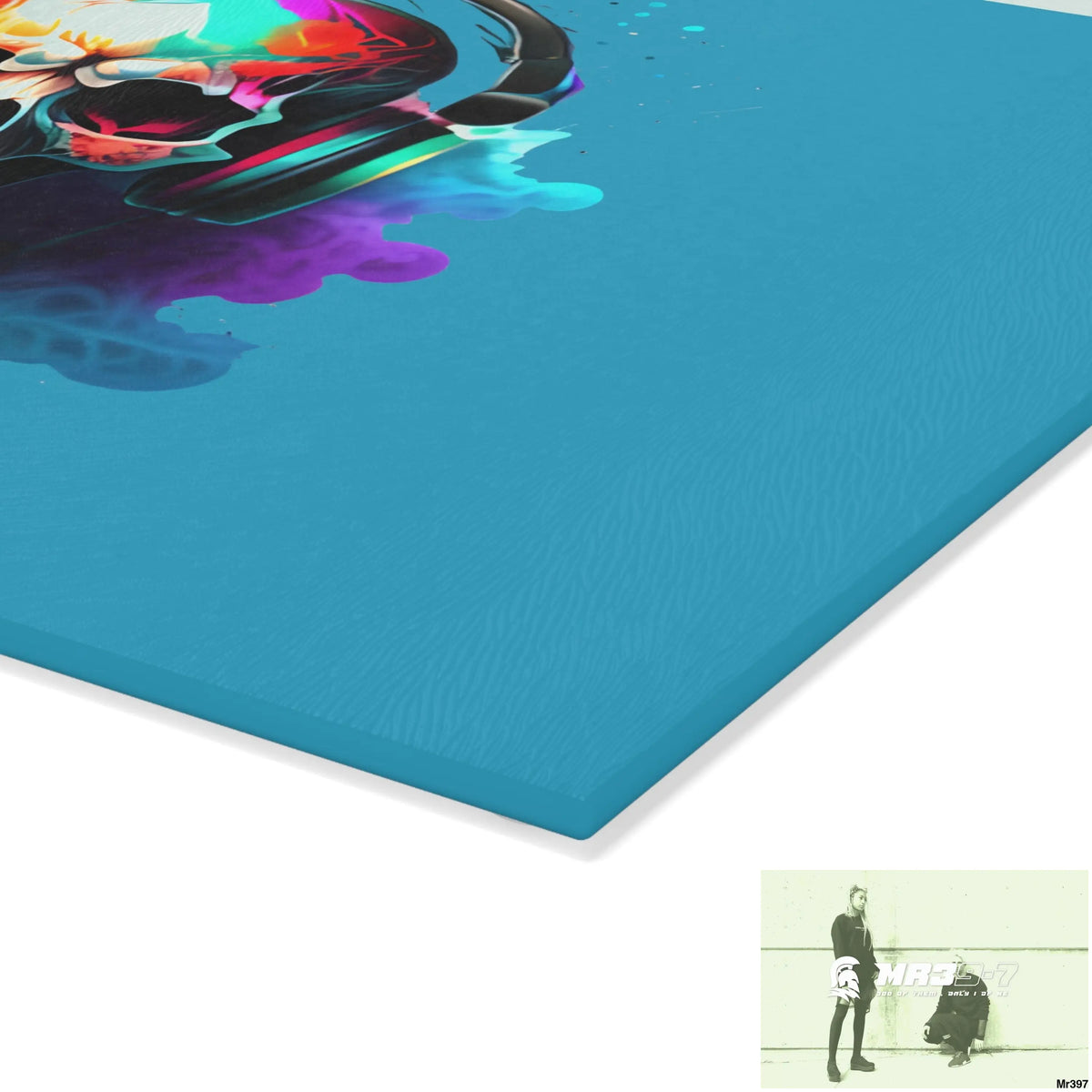 Colourful Skull Painted Headphones Glass Cutting Board Home Decor