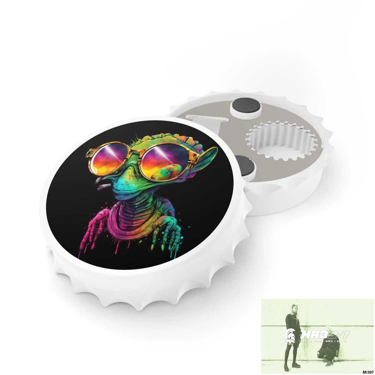 Cool Alien in sunglasses Magnetic Bottle Opener. One size / White Accessories