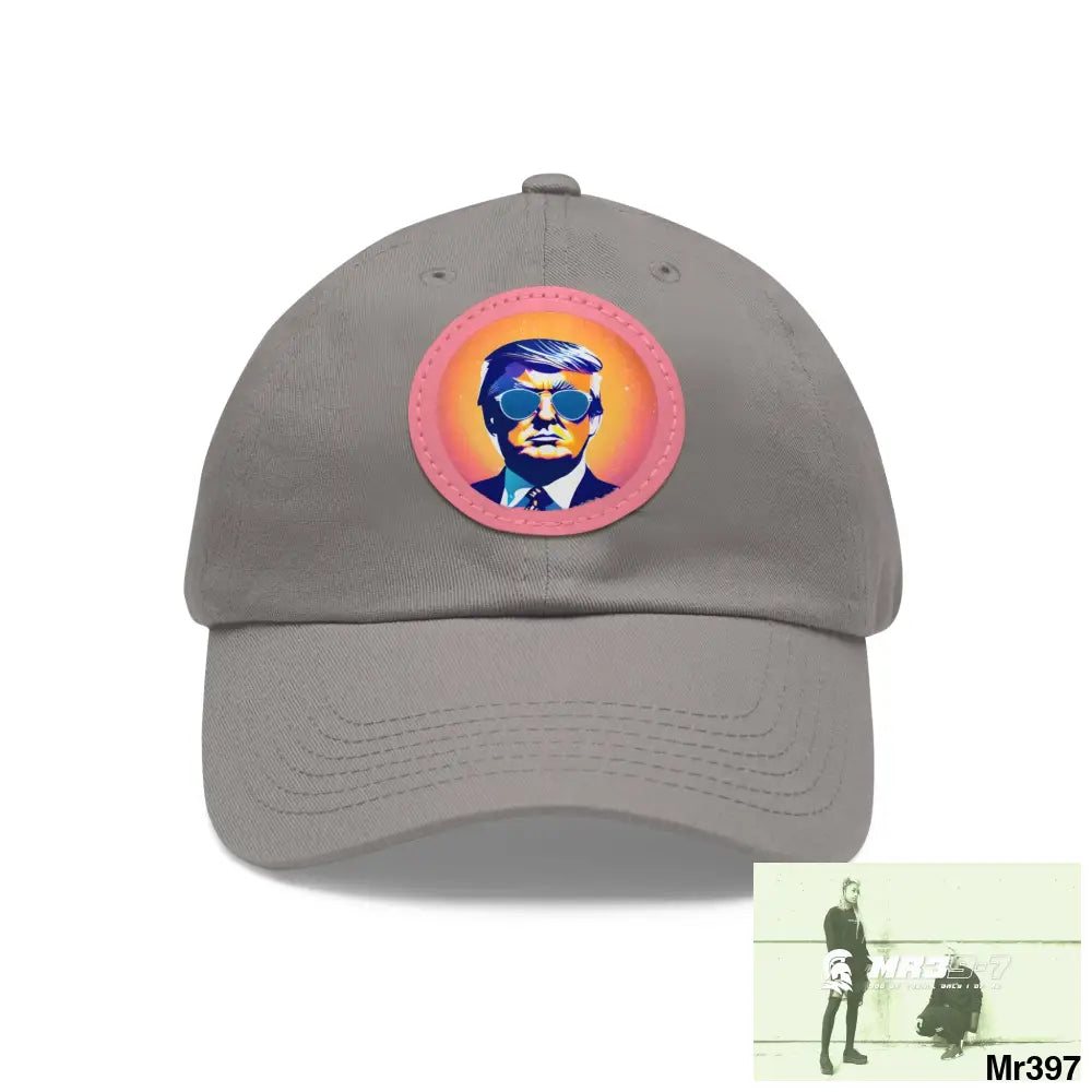 Cool Donald Trump in shades Dad Hat with Leather Patch (Round) Grey / Pink patch / Circle / One size Hats