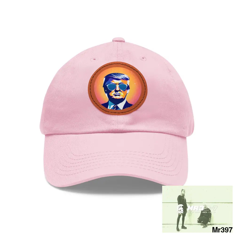 Cool Donald Trump in shades Dad Hat with Leather Patch (Round) Light Pink / Light Brown patch / Circle / One size Hats