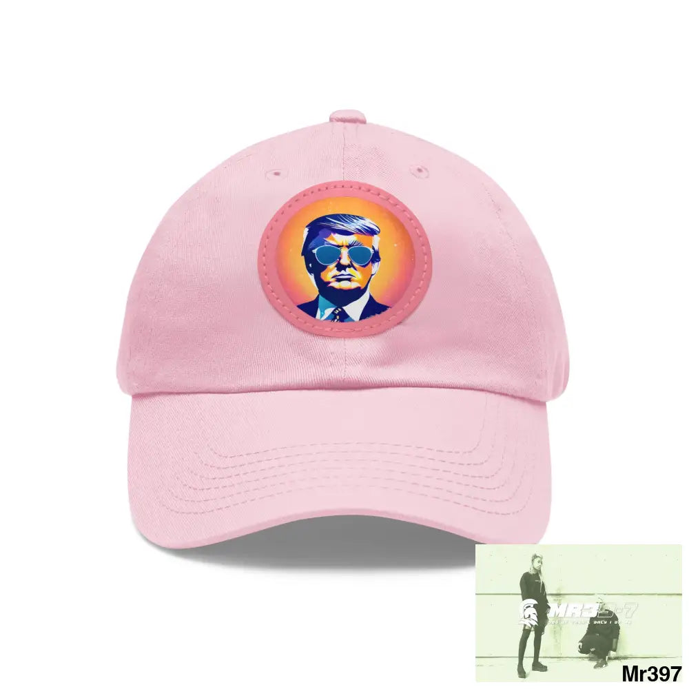 Cool Donald Trump in shades Dad Hat with Leather Patch (Round) Light Pink / Pink patch / Circle / One size Hats
