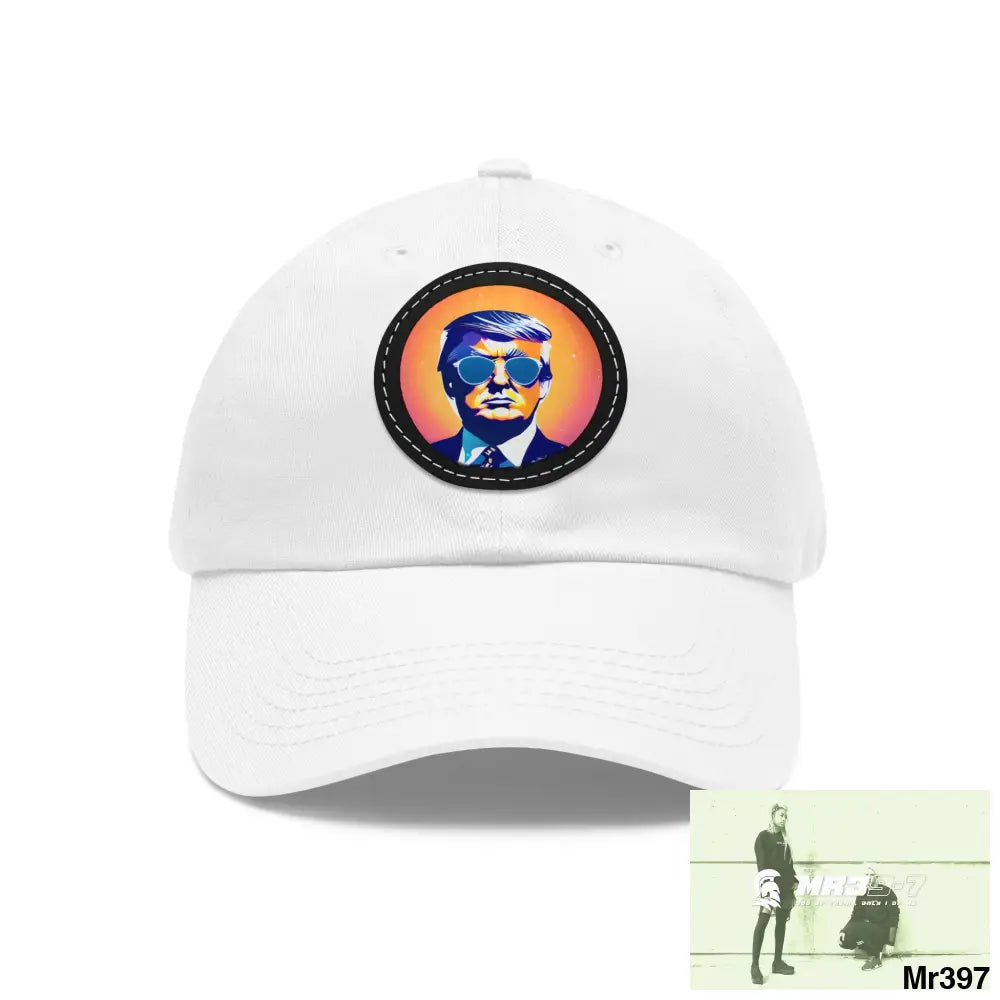 Cool Donald Trump in shades Dad Hat with Leather Patch (Round) White / Black patch / Circle / One size Hats