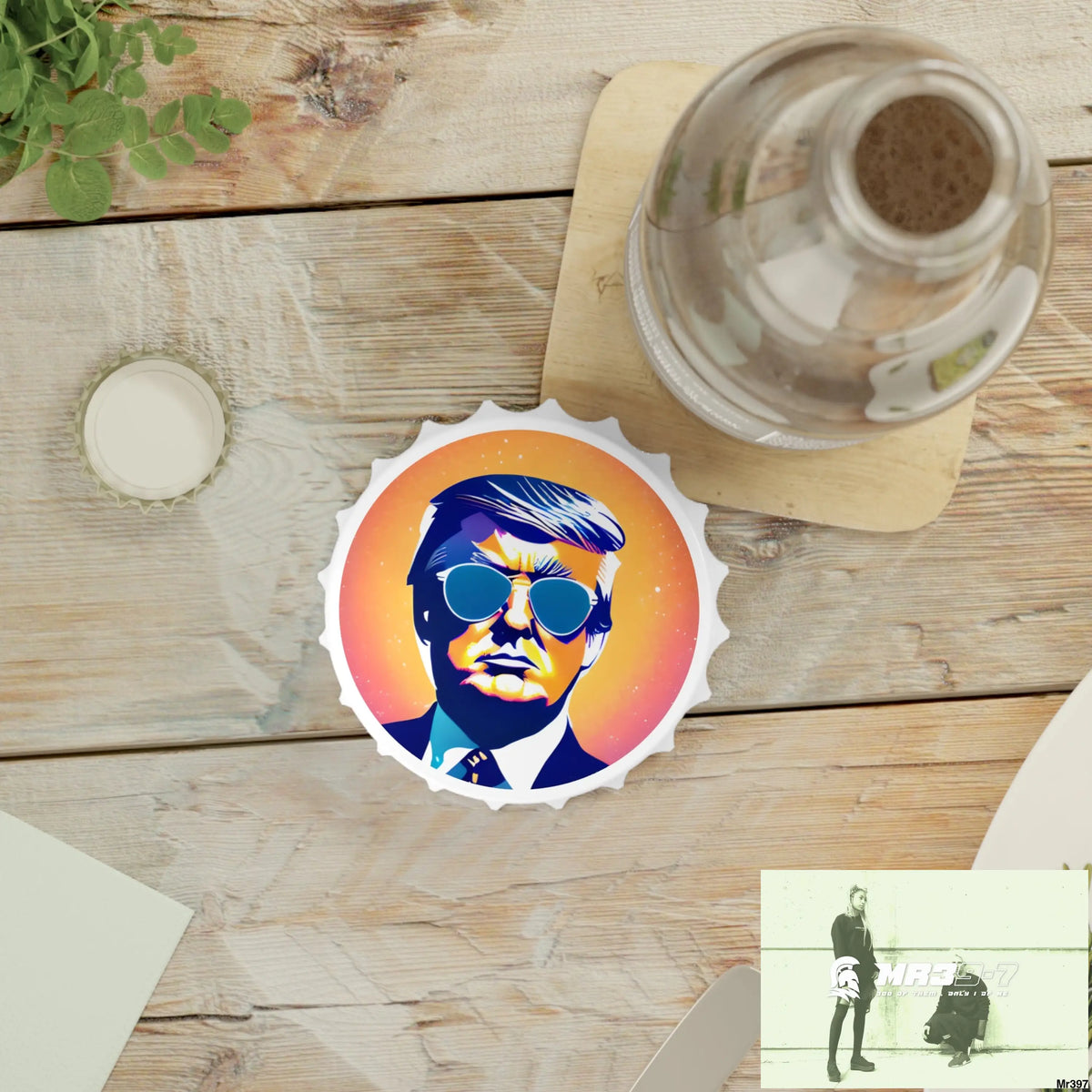 Cool Donald Trump in Shades Magnetic Bottle Opener One size / White Accessories
