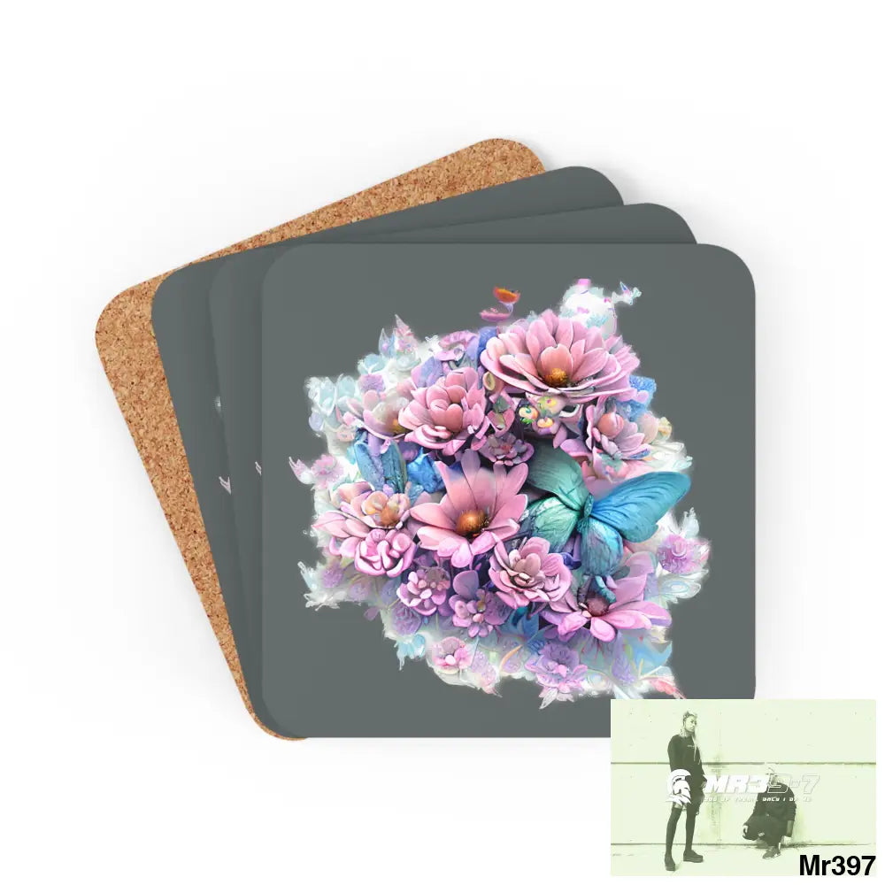 Copy of Copy of Copy of Butterfly pastel Graphic Corkwood Coaster Set Cork / 3.75’’ × 3.75’’ / Square Home Decor