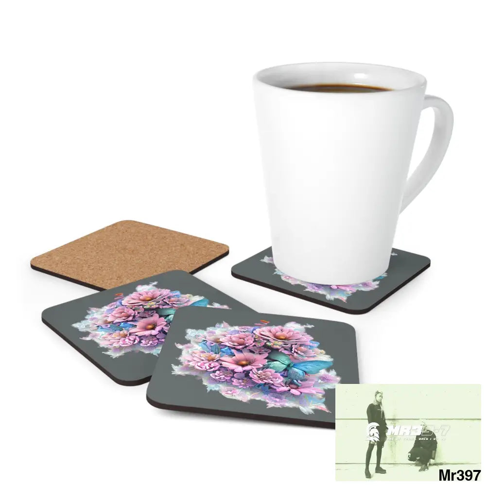 Copy of Copy of Copy of Butterfly pastel Graphic Corkwood Coaster Set Cork / 3.75’’ × 3.75’’ / Square Home Decor