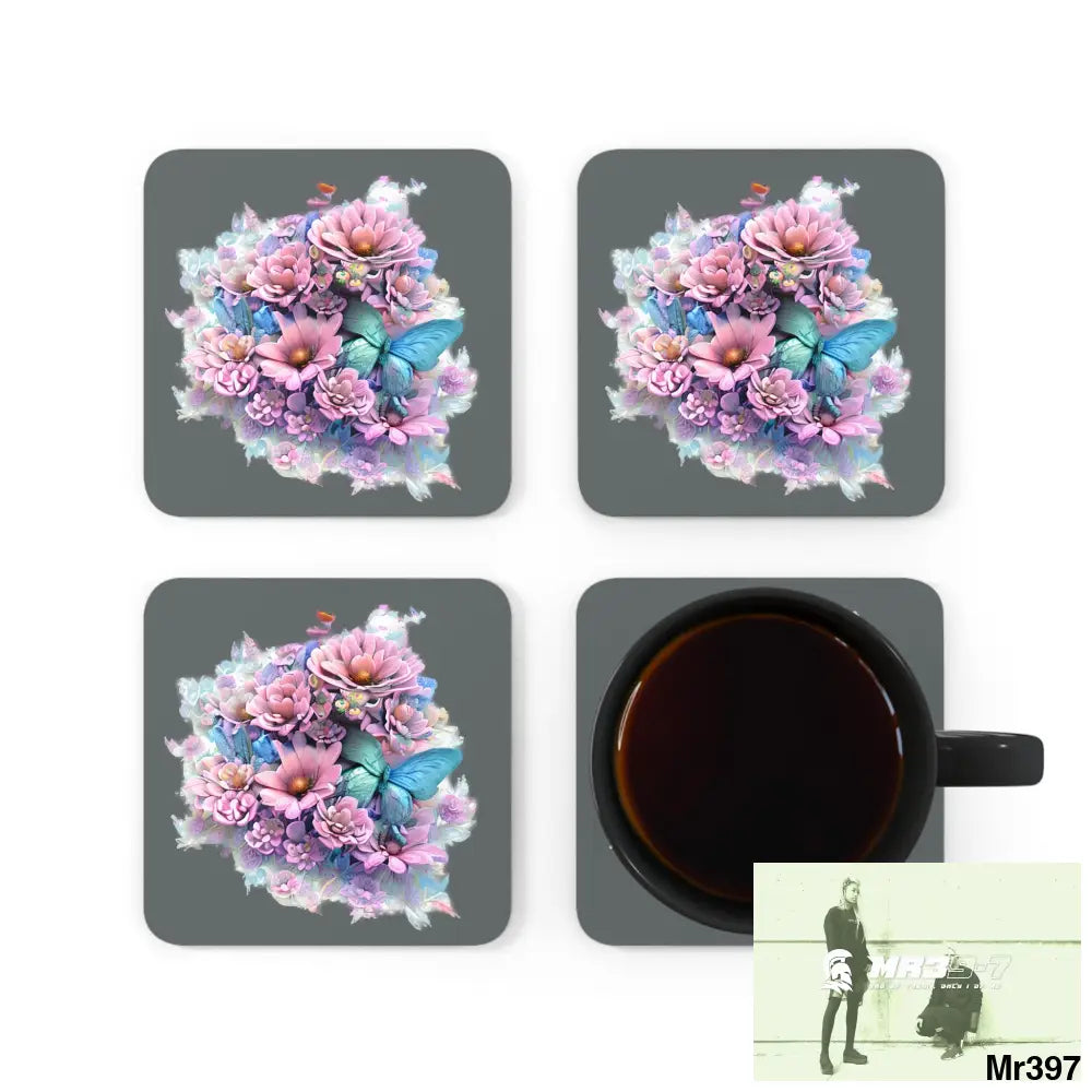 Copy of Copy of Copy of Butterfly pastel Graphic Corkwood Coaster Set Cork / 3.75’’ × 3.75’’ / Square Home Decor