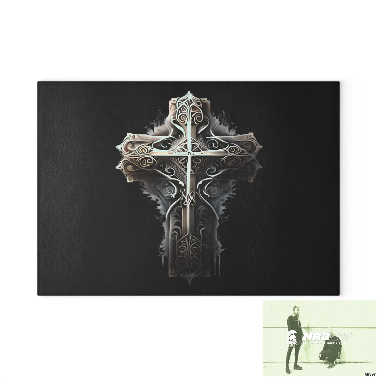 Cross Metallic Gothic Hyper Realistic Cutting Board 8’’ x 11’’ / Rectangle Home Decor