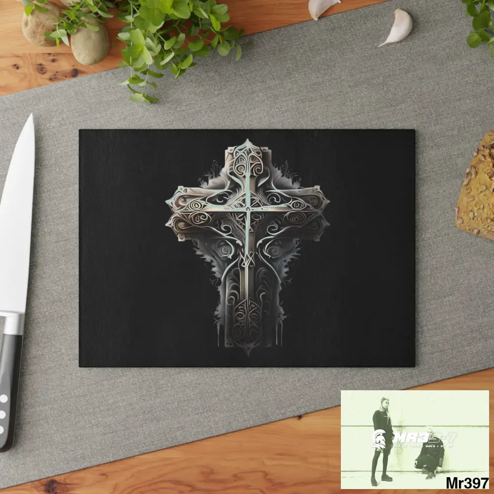 Cross Metallic Gothic Hyper Realistic Cutting Board Home Decor