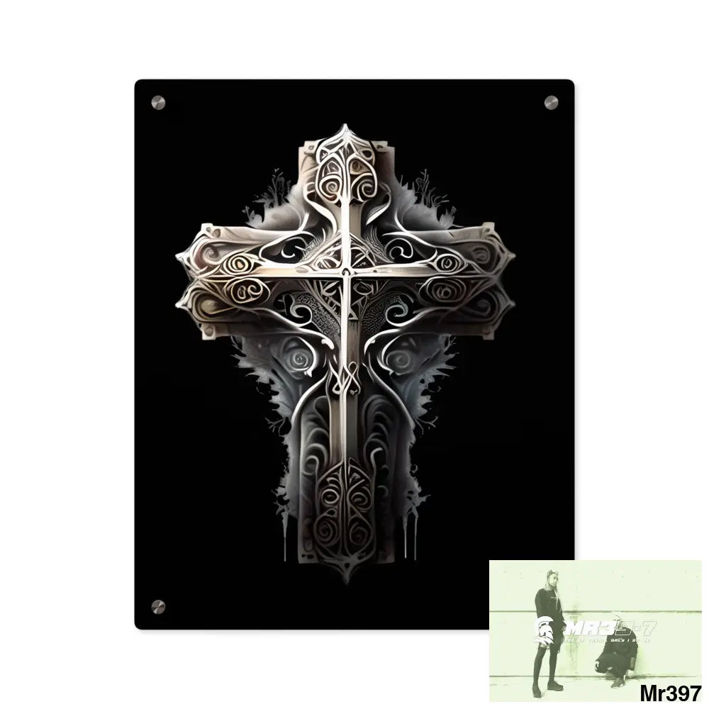 Cross Metallic Gothic Hyper Realistic Intricate Detail Acrylic Wall Art Panels 16″ x 20″ (Vertical) / 0.25’’ Home Decor