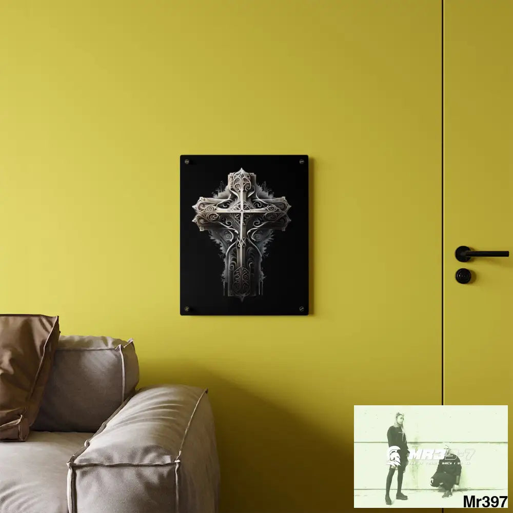 Cross Metallic Gothic Hyper Realistic Intricate Detail Acrylic Wall Art Panels Home Decor