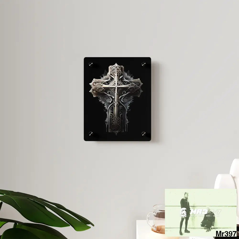 Cross Metallic Gothic Hyper Realistic Intricate Detail Acrylic Wall Art Panels Home Decor
