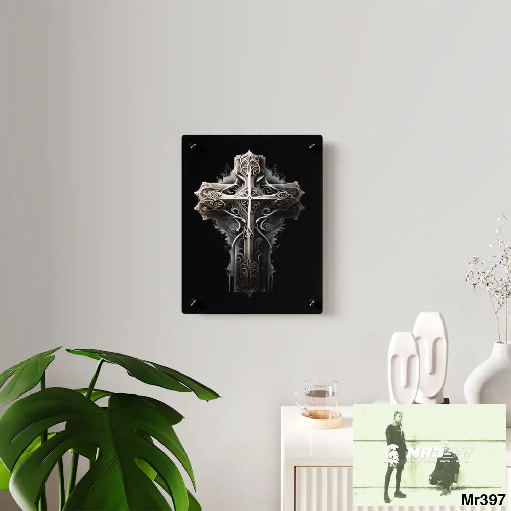 Cross Metallic Gothic Hyper Realistic Intricate Detail Acrylic Wall Art Panels Home Decor
