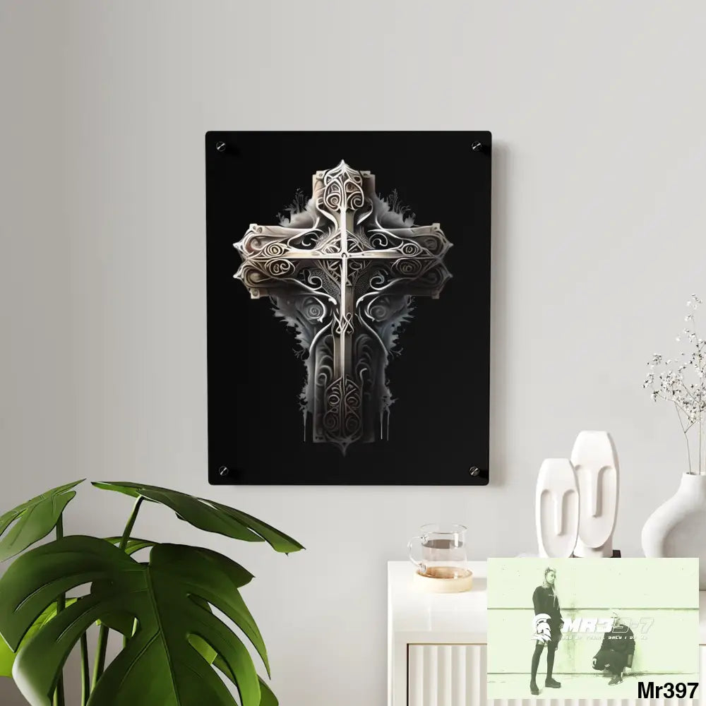 Cross Metallic Gothic Hyper Realistic Intricate Detail Acrylic Wall Art Panels Home Decor