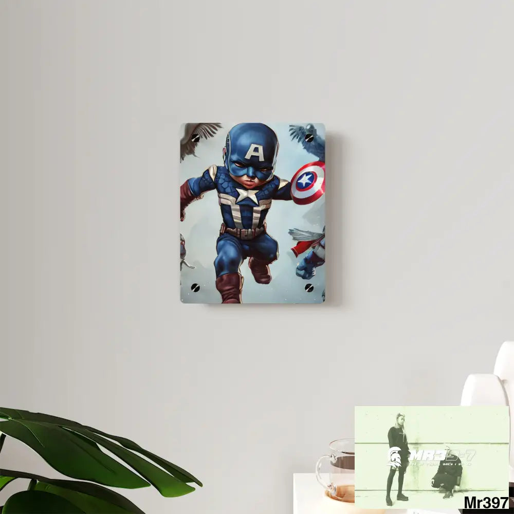 Cute Adorable Super Hero Baby Captain America Symmetrical Hyper Detailed Acrylic Wall Art Panels Home Decor