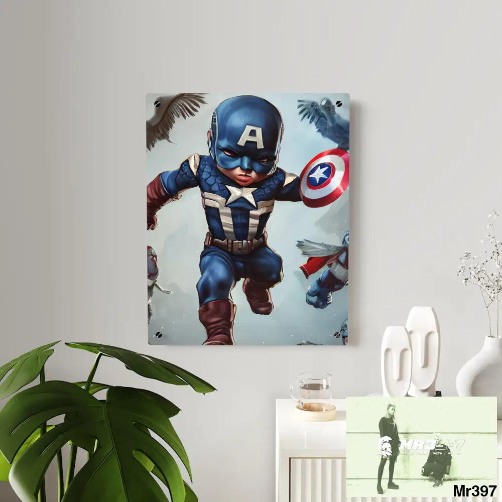 Cute Adorable Super Hero Baby Captain America Symmetrical Hyper Detailed Acrylic Wall Art Panels Home Decor