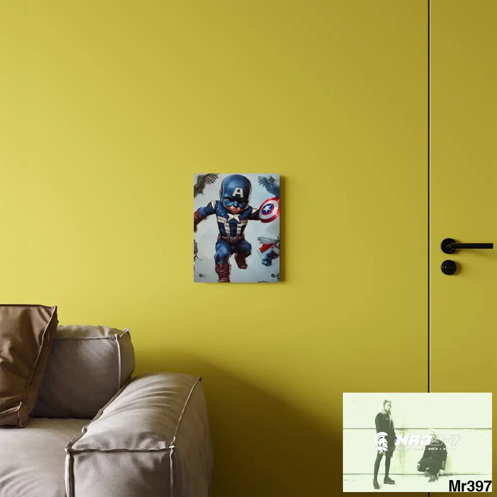 Cute Adorable Super Hero Baby Captain America Symmetrical Hyper Detailed Acrylic Wall Art Panels Home Decor