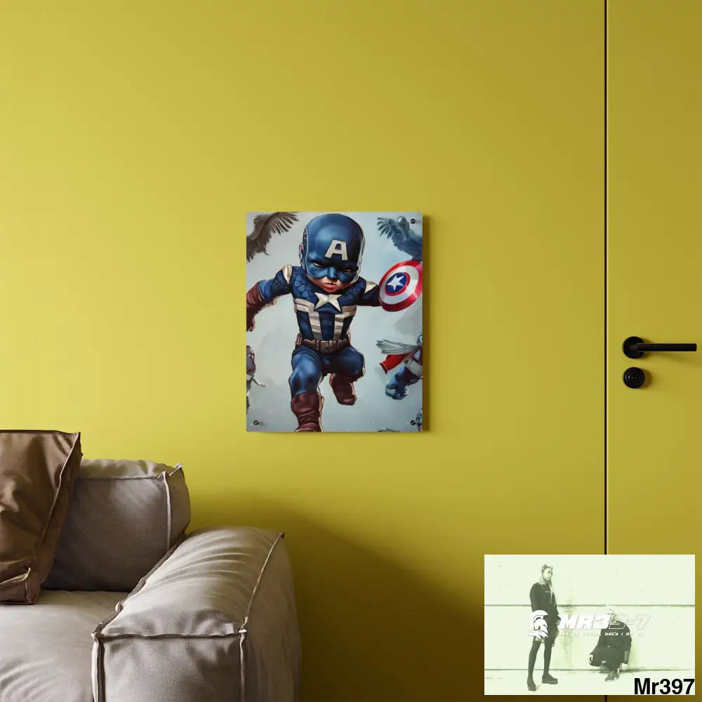 Cute Adorable Super Hero Baby Captain America Symmetrical Hyper Detailed Acrylic Wall Art Panels Home Decor