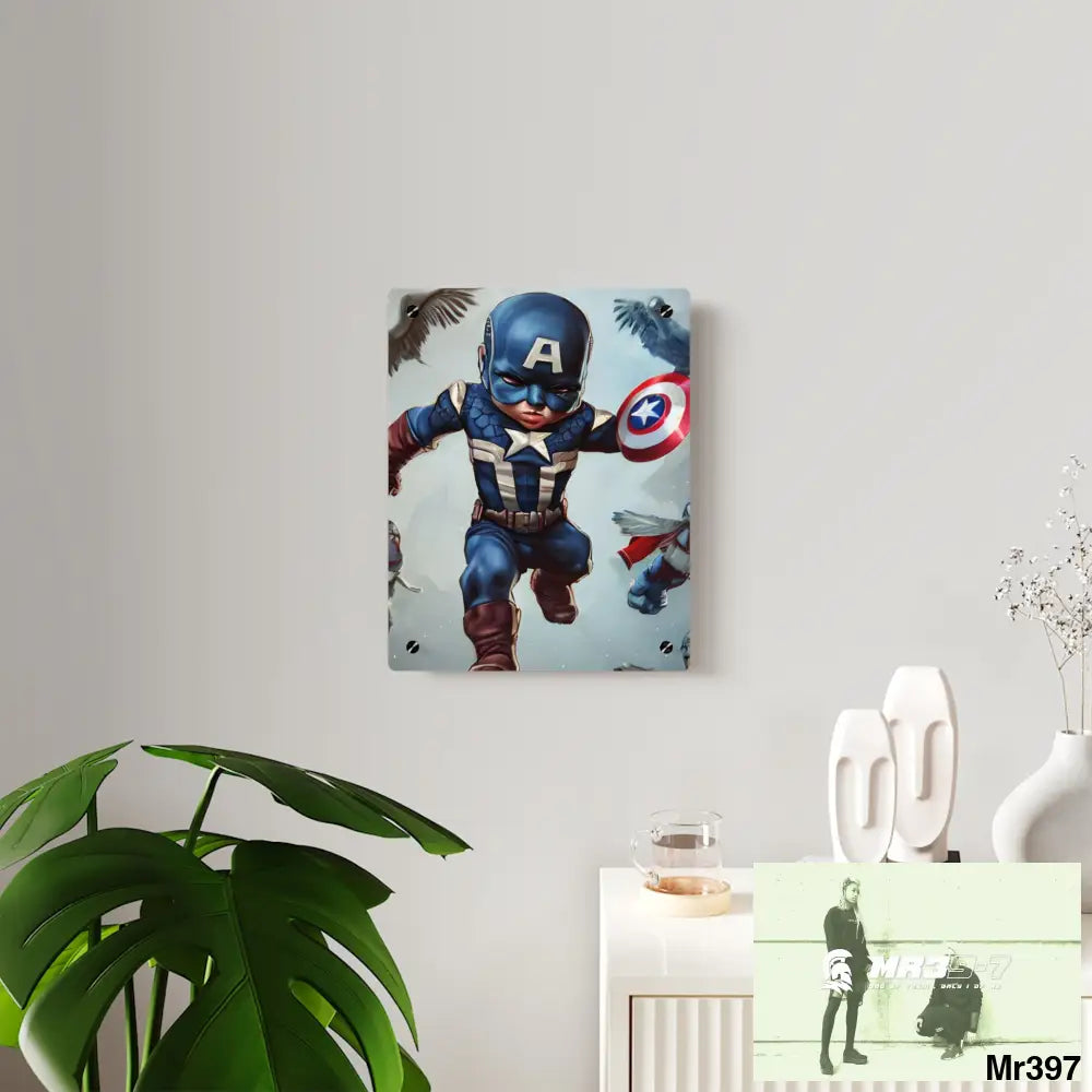 Cute Adorable Super Hero Baby Captain America Symmetrical Hyper Detailed Acrylic Wall Art Panels Home Decor