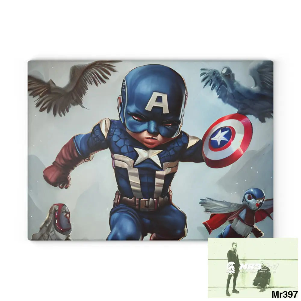 Cute Adorable Super Hero Baby Captain America Symmetrical Hyper Realistic Cutting Board 11’’ x 15’’ / Rectangle Home