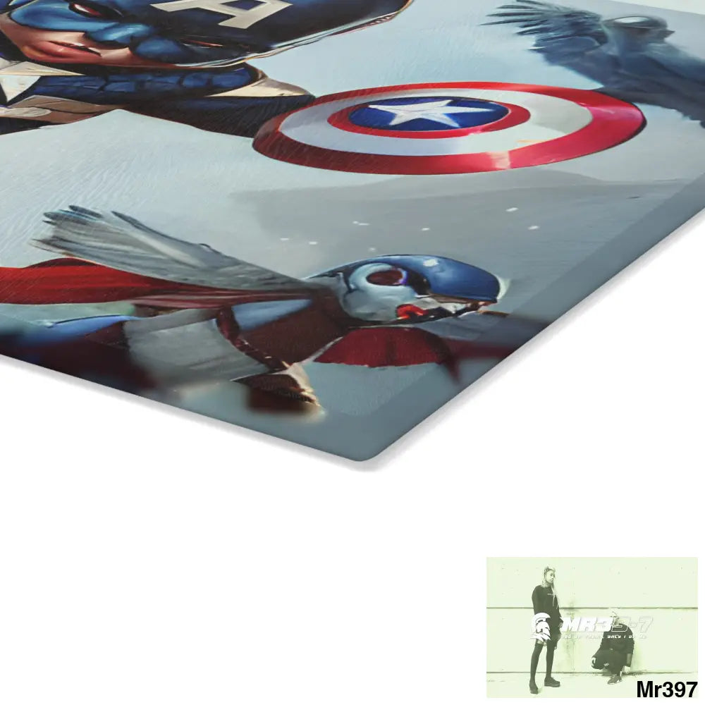 Cute Adorable Super Hero Baby Captain America Symmetrical Hyper Realistic Cutting Board Home Decor