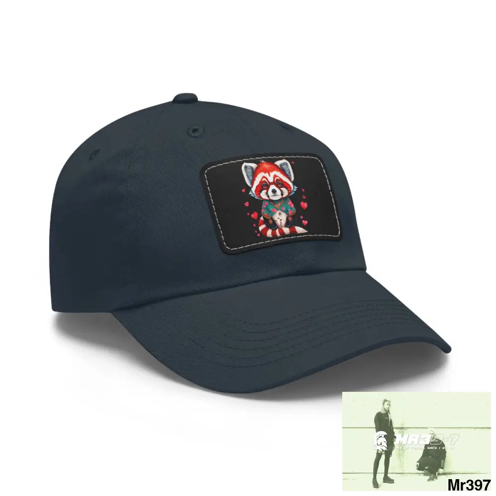 Cute Red Panda with Love hearts Dad Hat with Leather Patch (Rectangle) Hats
