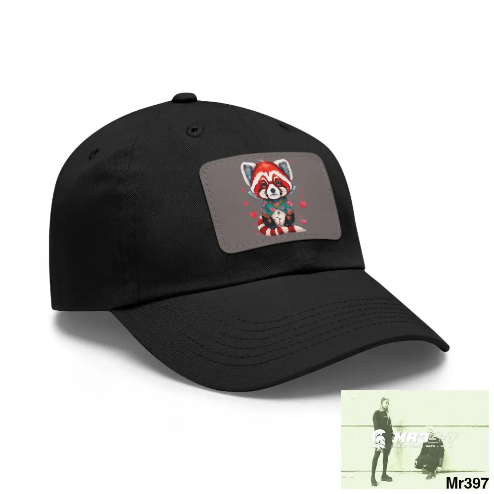 Cute Red Panda with Love hearts Dad Hat with Leather Patch (Rectangle) Hats