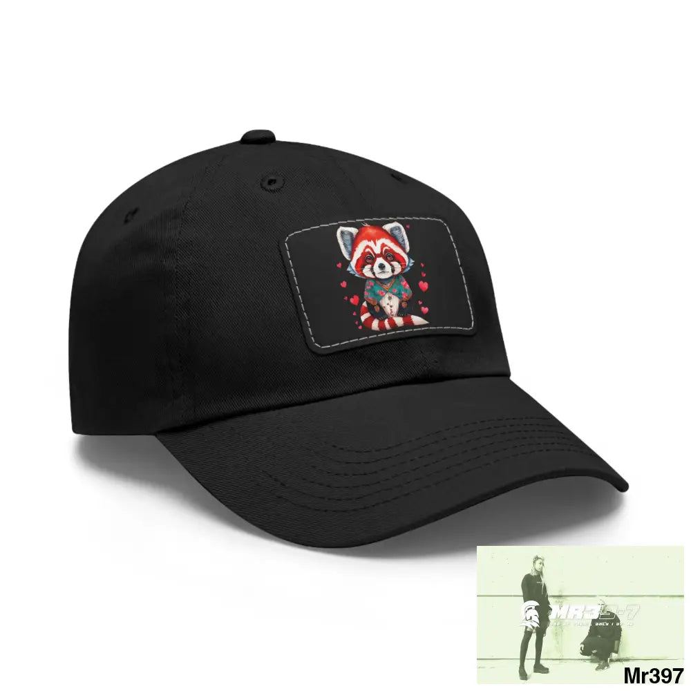Cute Red Panda with Love hearts Dad Hat with Leather Patch (Rectangle) Hats