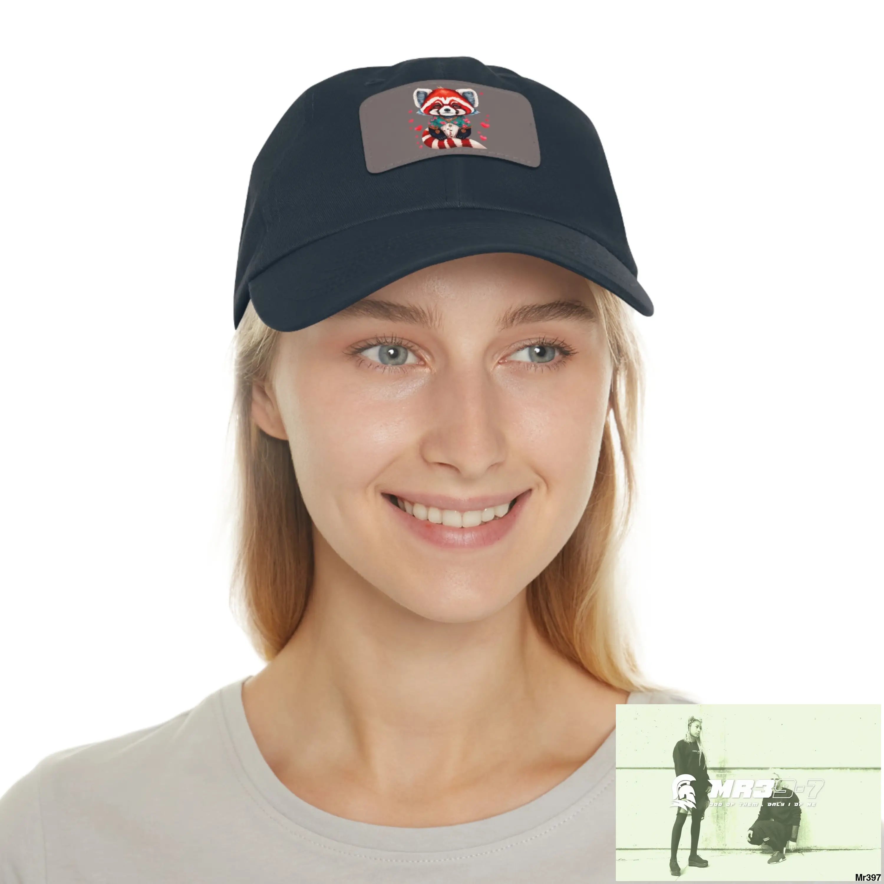 Cute Red Panda with Love hearts Dad Hat with Leather Patch (Rectangle) Hats