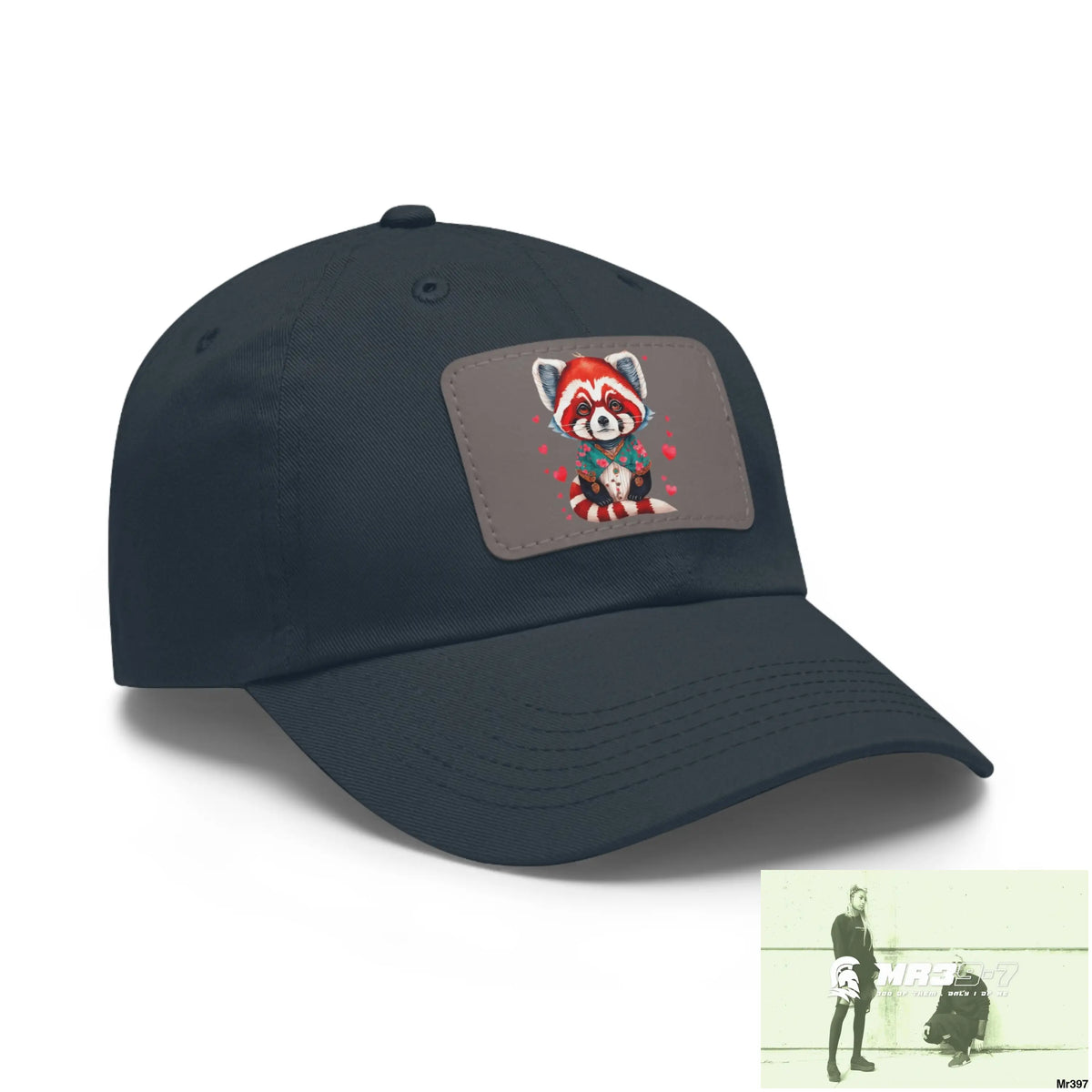 Cute Red Panda with Love hearts Dad Hat with Leather Patch (Rectangle) Hats