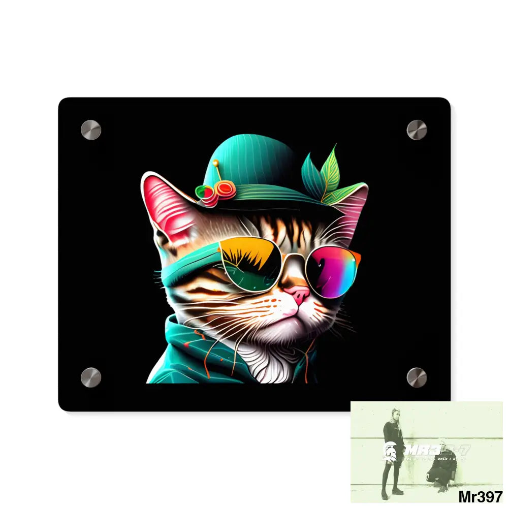 Dancing Cat with Sunglasses and Hat acrylic Art Panels 10″ x 8″ (Horizontal) / 0.25’’ Home Decor