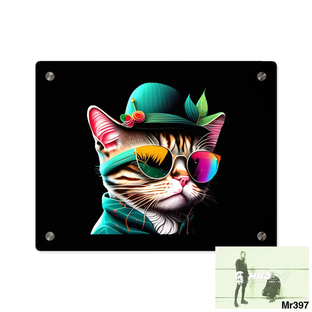 Dancing Cat with Sunglasses and Hat acrylic Art Panels 14″ x 11″ (Horizontal) / 0.25’’ Home Decor