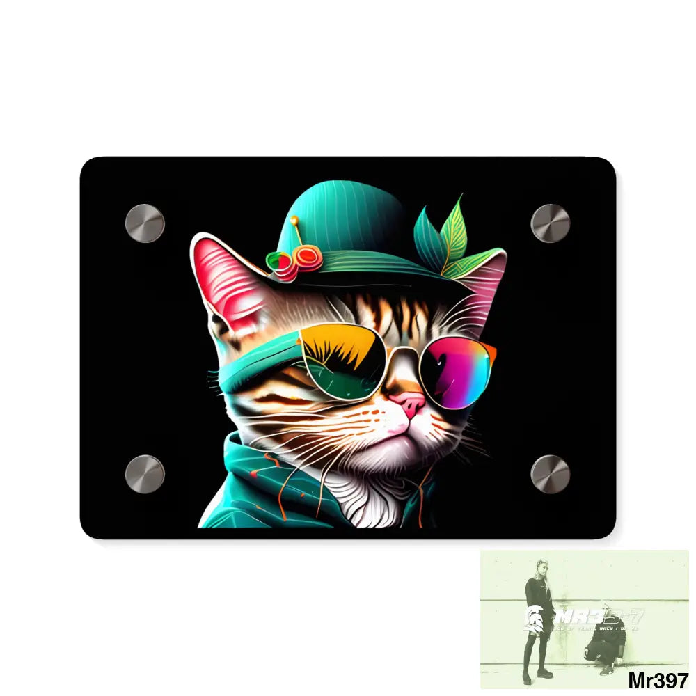 Dancing Cat with Sunglasses and Hat acrylic Art Panels 7’’ x 5’’ (Horizontal) / 0.25’’ Home Decor